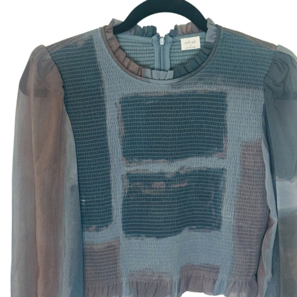 Aritzia Wilfred Tempest Blouse Navy & Green Abstract SZ small - Picture 6 of 7